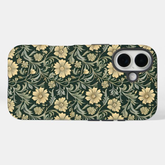 Dark green stylized yellow flowers pattern Case-Mate iPhone hülle (Rückseite (Horizontal))