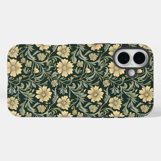Dark green stylized yellow flowers  pattern  Case-Mate iPhone hülle (Rückseite (Horizontal))