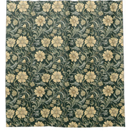 Dark green stylized yellow flowers  pattern  duschvorhang