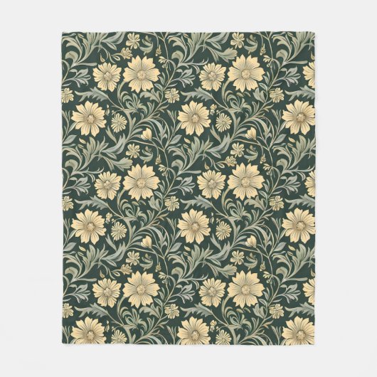 Dark green stylized yellow flowers  pattern  fleecedecke (Vorderseite)