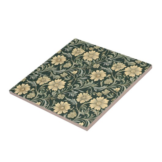 Dark green stylized yellow flowers  pattern  fliese (Seite)