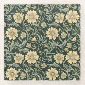 Dark green stylized yellow flowers  pattern  glasuntersetzer (Vorderseite)