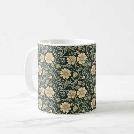 Dark green stylized yellow flowers  pattern  kaffeetasse (Vorderseite Links)