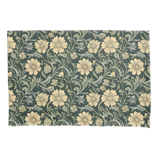 Dark green stylized yellow flowers  pattern  kissenbezug (Vorderseite-Links)