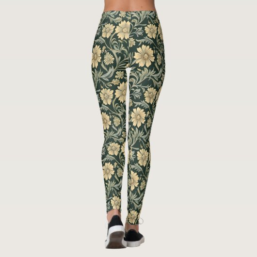 Dark green stylized yellow flowers  pattern  leggings (Rückseite)