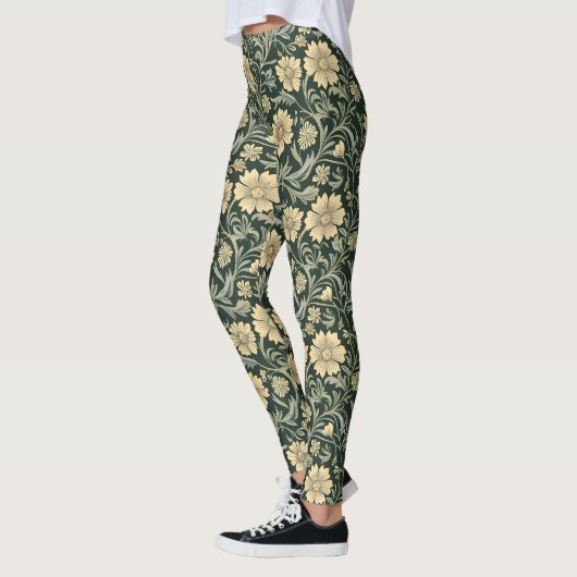 Dark green stylized yellow flowers pattern leggings (Links)