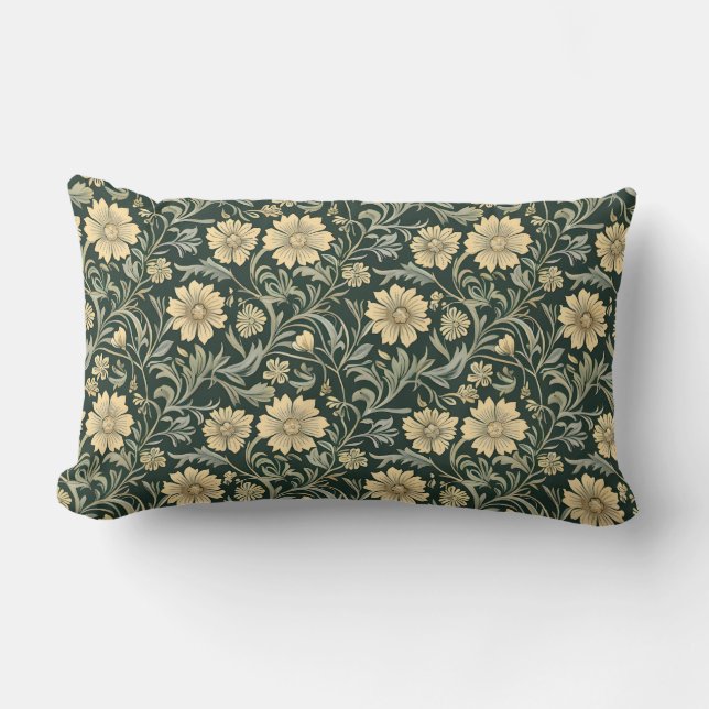Dark green stylized yellow flowers  pattern  lendenkissen (Vorderseite)