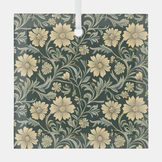 Dark green stylized yellow flowers  pattern  ornament aus glas (Vorderseite)