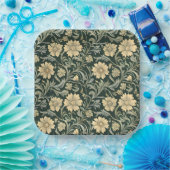 Dark green stylized yellow flowers  pattern  pappteller (Party)