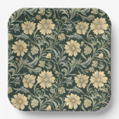 Dark green stylized yellow flowers  pattern  pappteller (Vorderseite)
