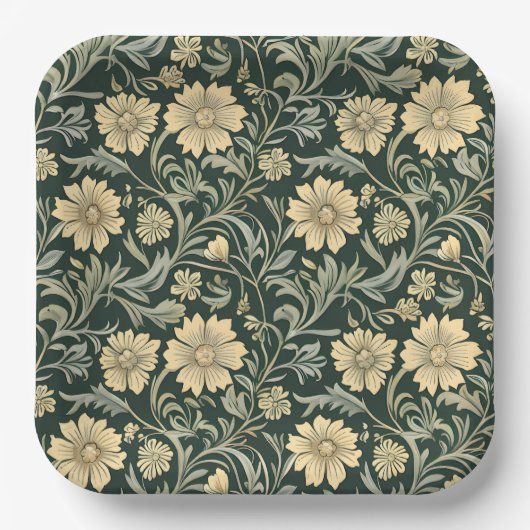 Dark green stylized yellow flowers  pattern  pappteller (Vorderseite)