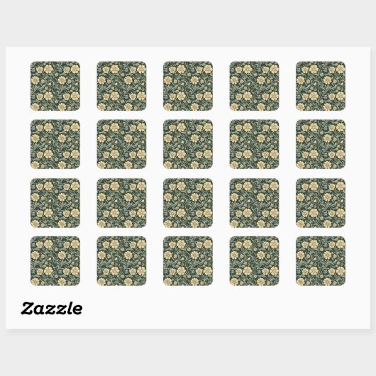 Dark green stylized yellow flowers  pattern  quadratischer aufkleber (Blatt)