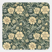 Dark green stylized yellow flowers  pattern  quadratischer aufkleber (Vorderseite)