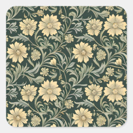 Dark green stylized yellow flowers  pattern  quadratischer aufkleber