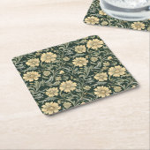 Dark green stylized yellow flowers  pattern  rechteckiger pappuntersetzer (angewinkelt)
