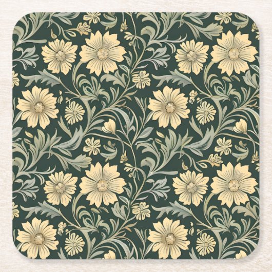 Dark green stylized yellow flowers  pattern  rechteckiger pappuntersetzer (Vorderseite)