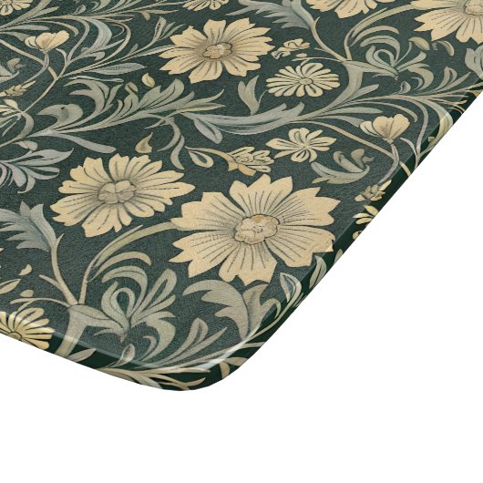 Dark green stylized yellow flowers  pattern  schneidebrett (Ecke)