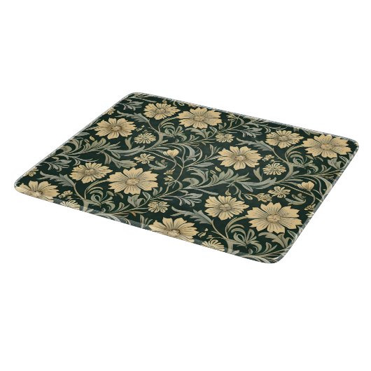 Dark green stylized yellow flowers  pattern  schneidebrett (Ecke)