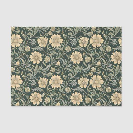 Dark green stylized yellow flowers  pattern  seidenpapier (Vorderseite)