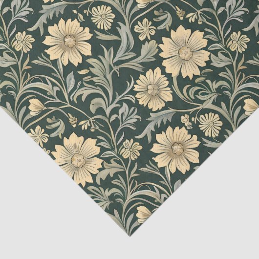 Dark green stylized yellow flowers  pattern  seidenpapier (Ausschnitt)
