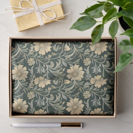 Dark green stylized yellow flowers  pattern  seidenpapier (Geschenk)