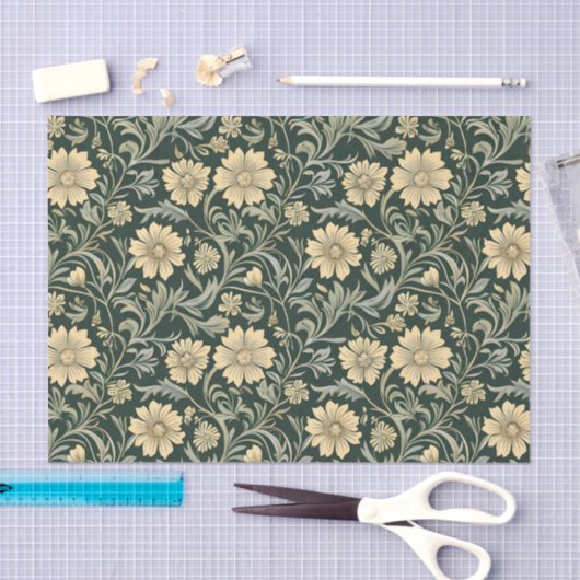 Dark green stylized yellow flowers pattern seidenpapier (Handwerk)