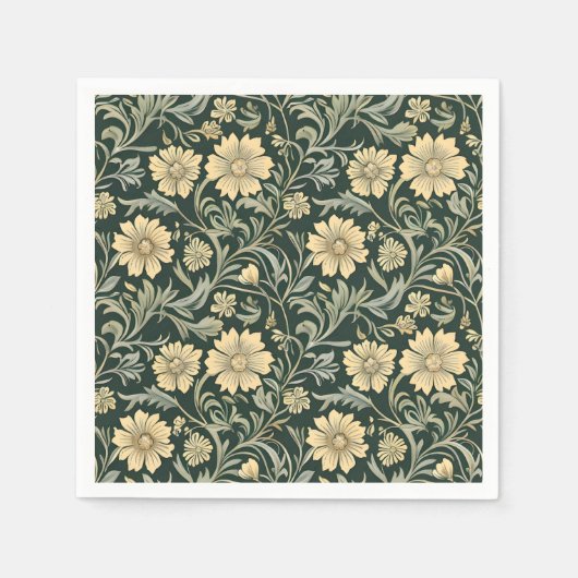 Dark green stylized yellow flowers  pattern  serviette (Vorderseite)