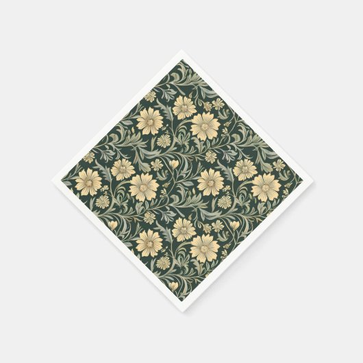 Dark green stylized yellow flowers  pattern  serviette (Ecke)