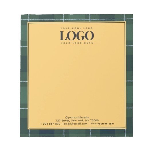 Dark Green Tartan Polo Plaid Business Logo Text Notizblock (Vorderseite)
