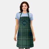 Dark Green Tartan Polo Plaid Vintage Monogram  Schürze (Getragen)