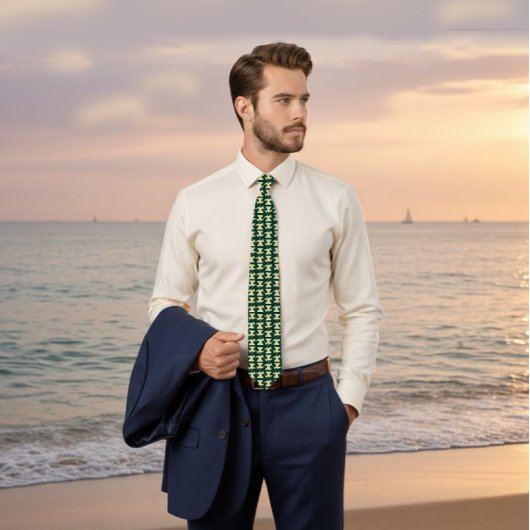 Dark Green Tie with Gold Bird Pattern Krawatte
