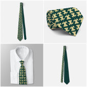 Dark Green Tie with Gold Bird Pattern Krawatte