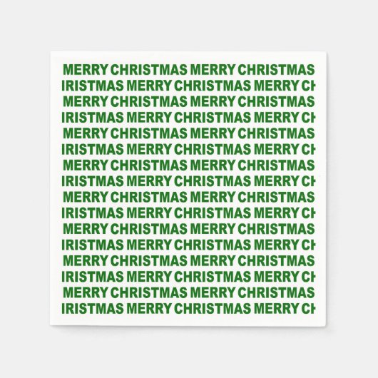 Dark Green über weiße Weihnachtstypografie Serviette (Vorderseite)