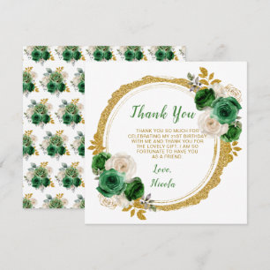 Dark Green und Gold Elegante Blume Geburtstagspart Dankeskarte