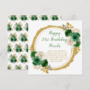 Dark Green und Gold Elegante Blume Geburtstagspart Karte