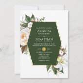 Dark Green und Gold Floral Geometric Wedding Einladung (Vorderseite)