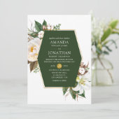 Dark Green und Gold Floral Geometric Wedding Einladung (Stehend Vorderseite)