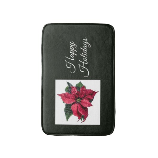 Dark Green und Poinsettia Holiday Bath Mat Badematte (Vorderseite Vertikal)