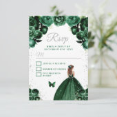 Dark Green und Silver Brown Hair Princess RSVP Karte (Stehend Vorderseite)