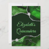 Dark Green und Silver Glitzer Agate Quinceanera Einladung (Rückseite)