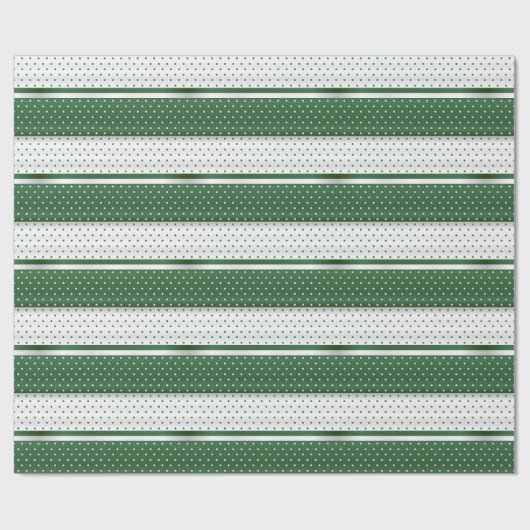 Dark Green und White Polka Dot Strip Design Geschenkpapier (Flach)