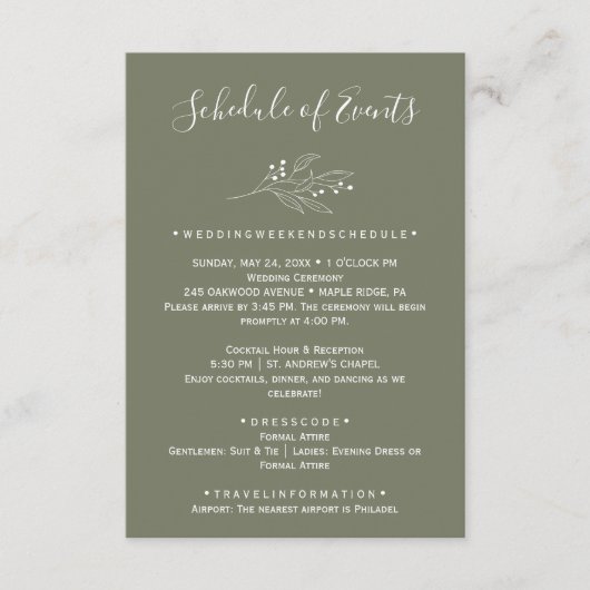 Dark Green Wedding Card Begleitkarte (Vorderseite)