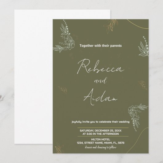 Dark Green Wedding Einladungen (Vorne/Hinten)