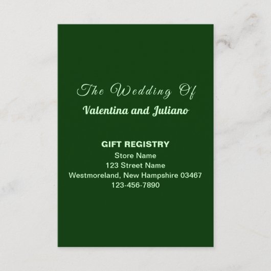 Dark Green Wedding Gift Registry Portrait Begleitkarte (Vorderseite)