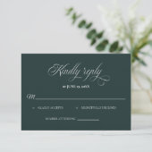 Dark Green Wedding RSVP card Karte (Stehend Vorderseite)
