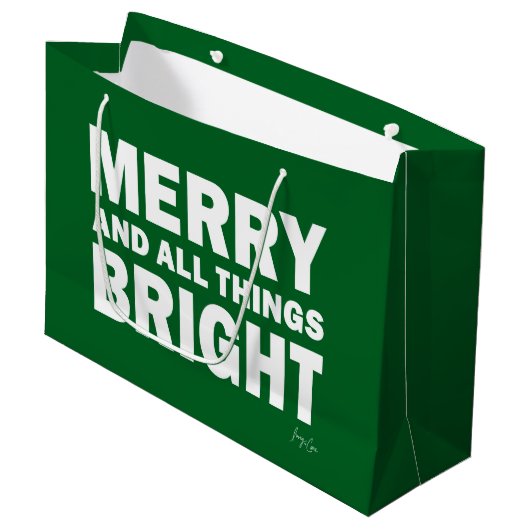 Dark Green & White Gift Bag | Merry & Bright Große Geschenktüte (Vorderseite Schrägansicht)