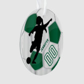 Dark Green & White Personalize Girl Soccer Player Ornament (Vorderseite)