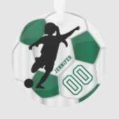 Dark Green & White Personalize Girl Soccer Player Ornament (Rückseite)