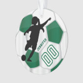 Dark Green & White Personalize Girl Soccer Player Ornament (Vorderseite)