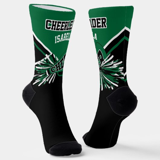 Dark Green, White und Black Cheerleader Socken (Gewinkelt)